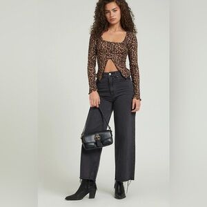 PACSUN Black Nora Wide Leg Cropped Jeans